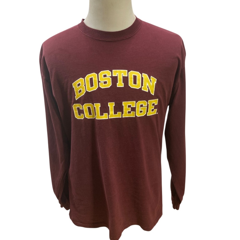 VTG Champion Boston College Graphic Men's Cotton‎ T-Shirt Long Sleeve Burgundy L
